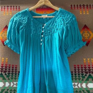 Teal Smocked Women's Top
